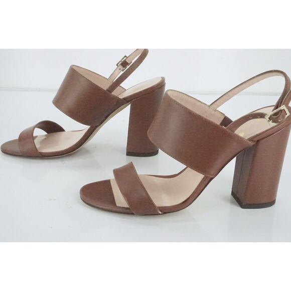 Kate Spade Brown Leather Irvine Ankle Slingback Strap Sandals  Block - Picture 4 of 11